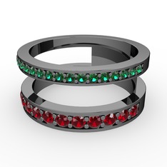 Zaria Yüzük - Yeşil kuvars ve garnet 925 ayar siyah rodyum kaplama gümüş yüzük #1hr0fz7