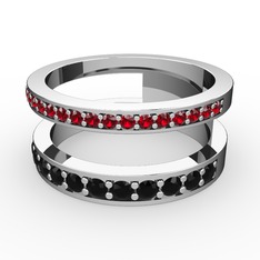 Garnet ve siyah zirkon 8 ayar beyaz altın yüzük