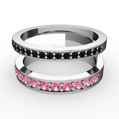 Zaria Yüzük - Siyah zirkon ve pembe kuvars 8 ayar beyaz altın yüzük #1jf1vq7