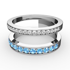 Swarovski ve akuamarin 8 ayar beyaz altın yüzük