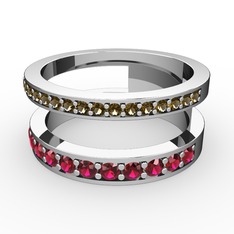 Zaria Yüzük - Dumanlı kuvars ve rodolit garnet 18 ayar beyaz altın yüzük #1l3mqel