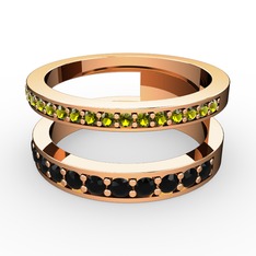 Peridot ve siyah zirkon 14 ayar rose altın yüzük