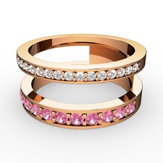 Beyaz zirkon ve pembe kuvars 925 ayar rose altın kaplama gümüş yüzük