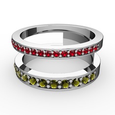 Zaria Yüzük - Garnet ve peridot 8 ayar beyaz altın yüzük #1otlqf3