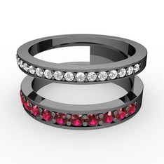 Zaria Yüzük - Swarovski ve rodolit garnet 925 ayar siyah rodyum kaplama gümüş yüzük #1sjcea4
