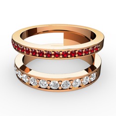 Garnet ve pırlanta 925 ayar rose altın kaplama gümüş yüzük (0.54 karat)