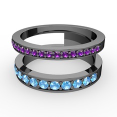 Ametist ve akuamarin 925 ayar siyah rodyum kaplama gümüş yüzük