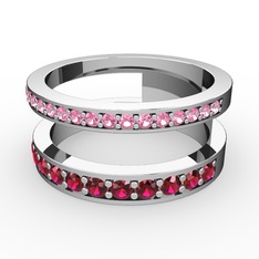 Pembe kuvars ve rodolit garnet 8 ayar beyaz altın yüzük