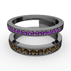 Zaria Yüzük - Ametist ve dumanlı kuvars 925 ayar siyah rodyum kaplama gümüş yüzük #5kjlbk