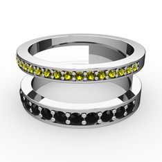 Zaria Yüzük - Peridot ve siyah zirkon 8 ayar beyaz altın yüzük #5vm4ko