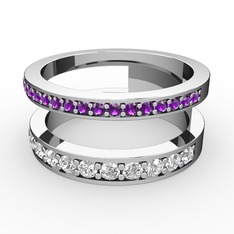 Ametist ve pırlanta 925 ayar gümüş yüzük (0.54 karat)