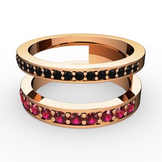 Siyah zirkon ve rodolit garnet 925 ayar rose altın kaplama gümüş yüzük