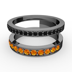 Zaria Yüzük - Siyah zirkon ve sitrin 925 ayar siyah rodyum kaplama gümüş yüzük #7fgs5r