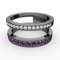 Zaria Yüzük - Pırlanta ve ametist 925 ayar siyah rodyum kaplama gümüş yüzük (0.253 karat) #8csyj9