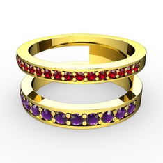 Garnet ve ametist 925 ayar altın kaplama gümüş yüzük