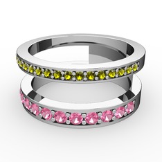 Zaria Yüzük - Peridot ve pembe kuvars 18 ayar beyaz altın yüzük #a4lfnv