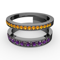 Zaria Yüzük - Sitrin ve ametist 925 ayar siyah rodyum kaplama gümüş yüzük #c5unyc