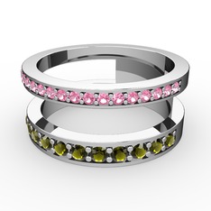 Pembe kuvars ve peridot 8 ayar beyaz altın yüzük
