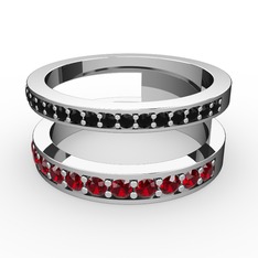 Siyah zirkon ve garnet 14 ayar beyaz altın yüzük