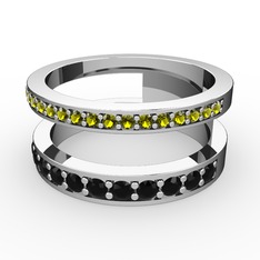 Peridot ve siyah zirkon 18 ayar beyaz altın yüzük
