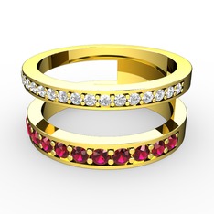 Beyaz zirkon ve rodolit garnet 18 ayar altın yüzük