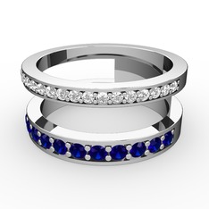 Swarovski ve lab safir 8 ayar beyaz altın yüzük