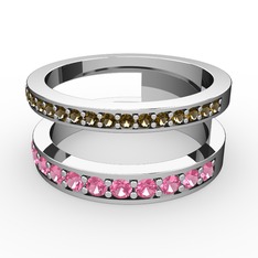 Zaria Yüzük - Dumanlı kuvars ve pembe kuvars 18 ayar beyaz altın yüzük #h82da5