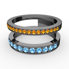 Zaria Yüzük - Sitrin ve akuamarin 925 ayar siyah rodyum kaplama gümüş yüzük #ieoc7g