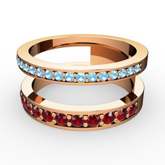Akuamarin ve garnet 8 ayar rose altın yüzük