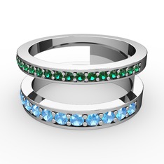 Zaria Yüzük - Yeşil kuvars ve akuamarin 14 ayar beyaz altın yüzük #ova44w