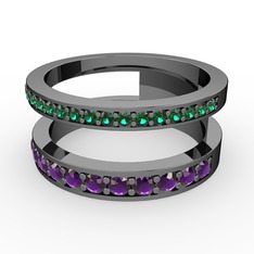 Zaria Yüzük - Yeşil kuvars ve ametist 925 ayar siyah rodyum kaplama gümüş yüzük #pq4x3p