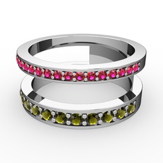 Zaria Yüzük - Rodolit garnet ve peridot 8 ayar beyaz altın yüzük #r82u8t