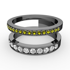 Zaria Yüzük - Peridot ve beyaz zirkon 925 ayar siyah rodyum kaplama gümüş yüzük #rb6bdc