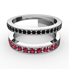 Siyah zirkon ve rodolit garnet 8 ayar beyaz altın yüzük