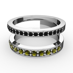 Siyah zirkon ve peridot 18 ayar beyaz altın yüzük