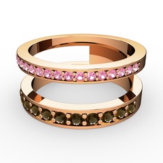 Zaria Yüzük - Pembe kuvars ve dumanlı kuvars 14 ayar rose altın yüzük #x69bbx