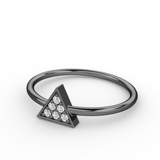 Lida Üçgen Yüzük - Pırlanta 925 ayar siyah rodyum kaplama gümüş yüzük (0.066 karat) #az5dzw