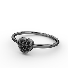 Lida Kalp Yüzük - Siyah zirkon 925 ayar siyah rodyum kaplama gümüş yüzük #19z7w8m