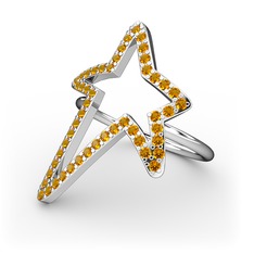 Elva Yıldız Yüzük - Sitrin 14 ayar beyaz altın yüzük #1w4ro3q