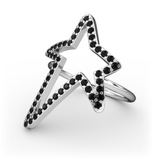 Elva Yıldız Yüzük - Siyah zirkon 14 ayar beyaz altın yüzük #45hous