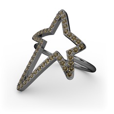 Elva Yıldız Yüzük - Dumanlı kuvars 925 ayar siyah rodyum kaplama gümüş yüzük #95unn8