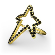 Elva Yıldız Yüzük - Siyah zirkon 925 ayar altın kaplama gümüş yüzük #sq35ju