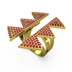 Taşlı Tia Üçgen Yüzük - Rodolit garnet 925 ayar altın kaplama gümüş yüzük #1809elc