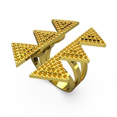 Taşlı Tia Üçgen Yüzük - Sitrin 8 ayar altın yüzük #1orrx95