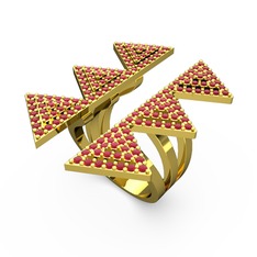 Taşlı Tia Üçgen Yüzük - Kök yakut 925 ayar altın kaplama gümüş yüzük #1q1v1j2