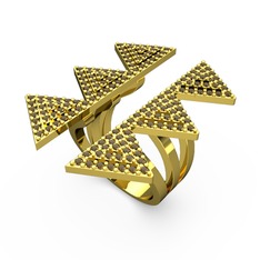 Taşlı Tia Üçgen Yüzük - Dumanlı kuvars 925 ayar altın kaplama gümüş yüzük #oxag6l