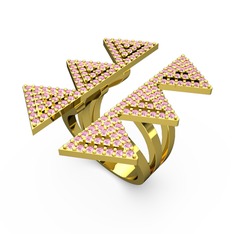 Taşlı Tia Üçgen Yüzük - Pembe kuvars 14 ayar altın yüzük #rjh462