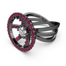 Mayra Çember Yüzük - Rodolit garnet ve pırlanta 925 ayar siyah rodyum kaplama gümüş yüzük (0.855 karat) #108ln91