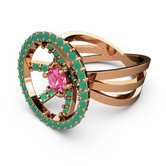 Mayra Çember Yüzük - Kök zümrüt ve pembe kuvars 8 ayar rose altın yüzük #10mp5zs