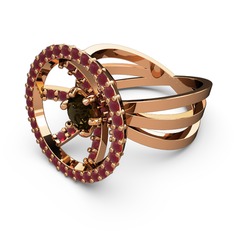 Mayra Çember Yüzük - Kök yakut ve dumanlı kuvars 14 ayar rose altın yüzük #12eponx